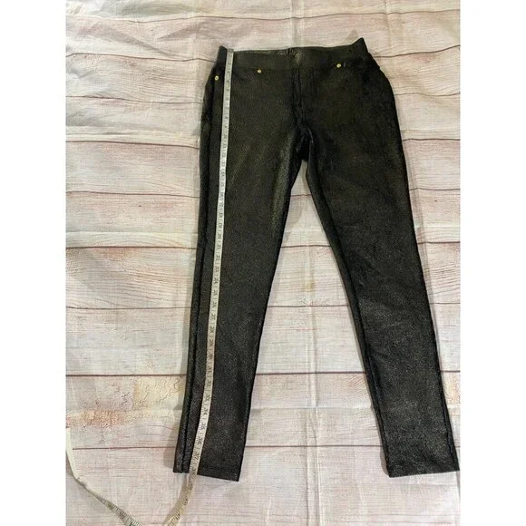 Michael Michael Kors Women's Metallic Black/Gold Foil Leggings - Medium - Picture 2 of 14